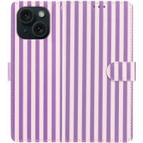 Etui zamykane w paski do iPhone 15 Plus - fioletowo-różowe