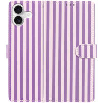 Etui zamykane w paski do iPhone 16 Plus - fioletowo-różowe