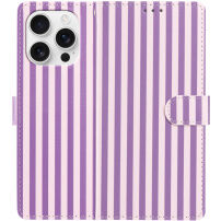 Etui zamykane w paski do iPhone 16 Pro - fioletowo-różowe