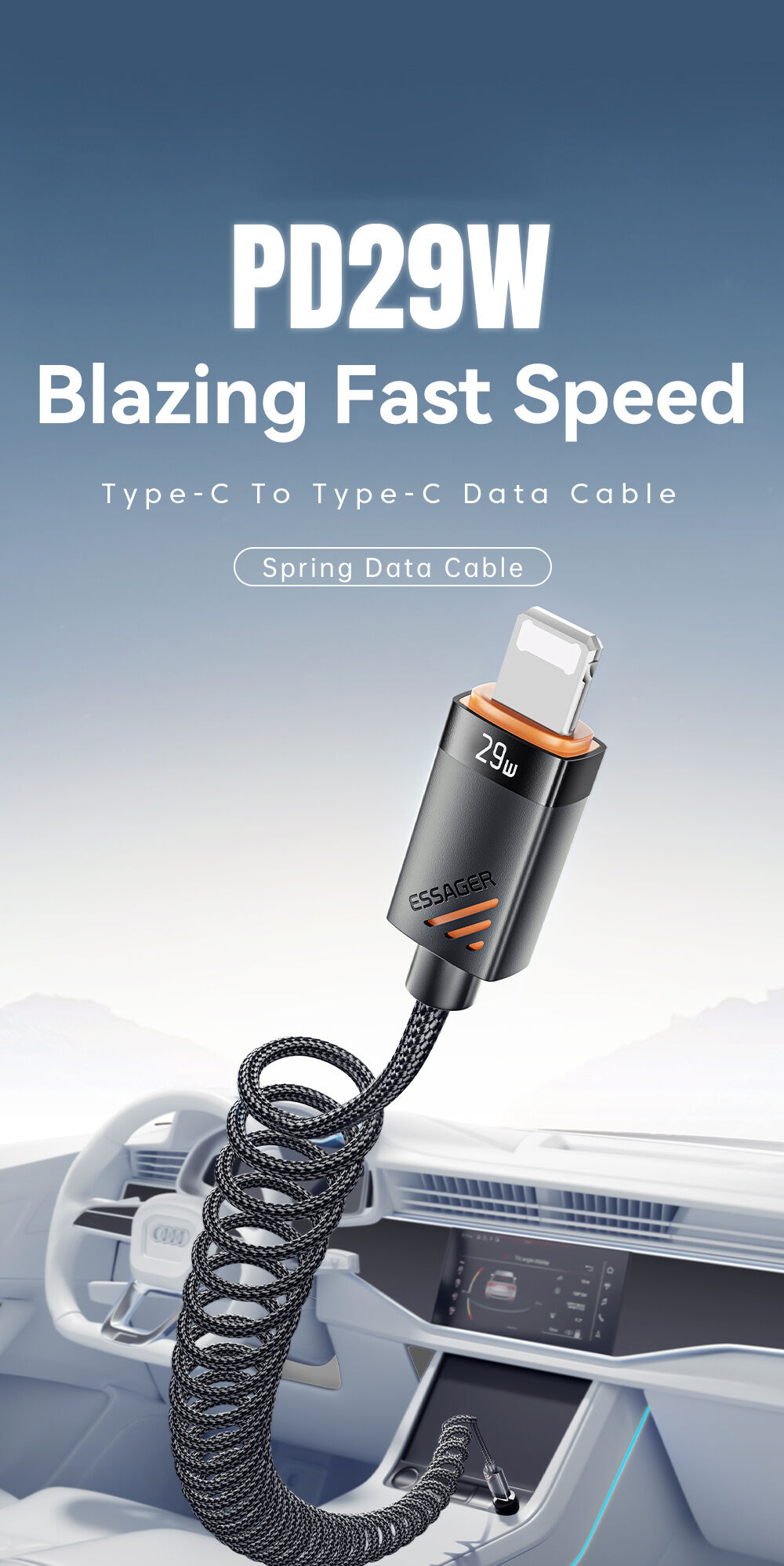 ESSAGER spiralny pleciony kabel ładujący i do transmisji danych - USB-C na Lightning - 1,8 m - czarny ESSAGER spiralny pleciony kabel ładujący i do transmisji danych - USB-C na Lightning - 1,8 m - czarny