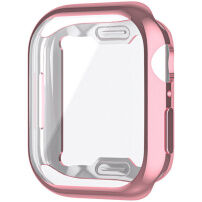 Metaliczne etui zamykane z miękkiego tworzywa sztucznego z ochroną ekranu do Apple Watch 45mm - różowe