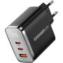 ESSAGER ES-CD64 GaN ładowarka do szybkiego ładowania z wyświetlaczem i portami 2x USB-C / USB-A - 65W - czarna