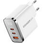 ESSAGER ES-CD64 GaN ładowarka do szybkiego ładowania z wyświetlaczem i portami 2x USB-C / USB-A - 65W - biała
