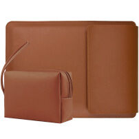 Etui 2w1 ze stojakiem i torbą na akcesoria do iPada do 13" / MacBooka do 14" - brązowe