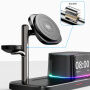 C09 3w1 magnetyczna podstawka bezprzewodowa z zegarem, głośnikiem i podświetleniem do iPhone / Apple Watch / AirPods - 25W - czarna