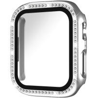 xDfind etui zamykane wysadzane kamyczkami ze szkłem hartowanym do Apple Watch 46mm - srebrne