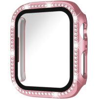 xDfind etui zamykane wysadzane kamyczkami ze szkłem hartowanym do Apple Watch 44mm - różowe