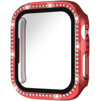 xDfind etui zamykane wysadzane kamyczkami ze szkłem hartowanym do Apple Watch 44mm - czerwone