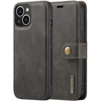DG.MING 2w1 zdejmowane etui z klapką dla iPhone 14 Plus - ciemny brąz