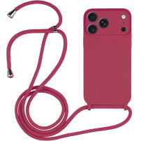 Silikonowe etui ze sznurkiem do iPhone 17 Pro Max - malinowe