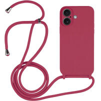 Silikonowe etui ze sznurkiem do iPhone 16 Plus - malinowe