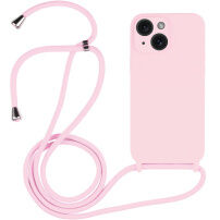 Silikonowa osłona ze smyczą dla iPhone 15 - różowy