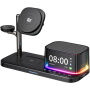 C09 3w1 magnetyczna podstawka bezprzewodowa z zegarem, głośnikiem i podświetleniem do iPhone / Apple Watch / AirPods - 25W - czarna