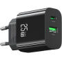USAMS CC315 GaN ładowarka do szybkiego ładowania z portami USB-C / USB-A - 25W - czarna