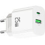 USAMS CC315 GaN ładowarka do szybkiego ładowania z portami USB-C / USB-A - 25W - biała
