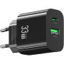 USAMS CC317 GaN ładowarka do szybkiego ładowania z portami USB-C / USB-A - 33W - czarna