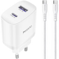 Yesido YC108 zestaw ładowarki z portami USB-C / USB-A i kabla USB-C na USB-C - 35W - 1 m - biały
