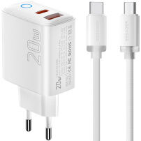 ESSAGER ES-CD55 zestaw ładowarki z portami USB-C / USB-A i kabla USB-C na USB-C - 20W - 1 m - biała