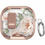 Etui we wzór róż, z zapięciem i karabińczykiem do AirPods 4 / 5 - różowozłote