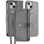 DUX DUCIS Etui Lawa 2w1 z odpinaną klapką i MagSafe oraz portfelem do iPhone'a 15 Plus - Szare
