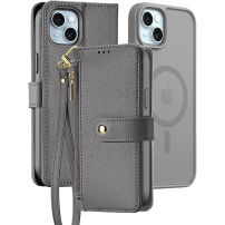 DUX DUCIS Etui Lawa 2w1 z odpinaną klapką i MagSafe oraz portfelem do iPhone'a 15 Plus - Szare