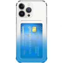 Dwukolorowe przezroczyste etui z kieszenią na karty dla iPhone 13 Pro Max - niebieskie