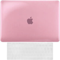 ENKAY 2w1 błyszcząca okładka i ultra cienkie etui EU klawiatury dla MacBook Pro 13" bez Touch Baru (A1706 / A1708 / A1989 / A2159) - różowe