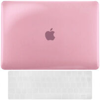 ENKAY 2w1 błyszcząca okładka i ultra cienkie etui EU klawiatury dla MacBook Pro 13" z Touch Bar (A1706 / A1708 / A1989 / A2159) - różowe