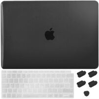 ENKAY 3w1 błyszcząca okładka z ultra cienkim etui klawiatury EU i zaślepkami portów dla MacBook Air 13" (A1932) - czarny