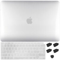ENKAY 3w1 błyszcząca okładka z ultra cienkim etui klawiatury EU i zaślepkami portów dla MacBook Air 13" (A2179 / A2337) - czysty