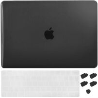 ENKAY 3w1 błyszczące etui z ultra cienkim etui klawiatury EU i zaślepkami portów dla MacBook Pro 13" z Touch Barem (A1706 / A1989 / A2159) - czarny