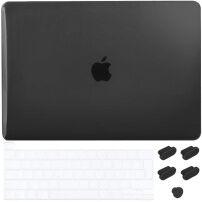 ENKAY 3w1 błyszczące etui z ultra cienkim etui klawiatury EU i zaślepkami portów dla MacBook Pro 13" z Touch Barem (A2251 / A2289 / A2338) - czarny