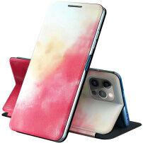 Pokrowiec flip ochronny z akwarelowym wzorem do iPhone 13 Pro - czerwony