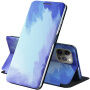 Pokrowiec flip ochronny z akwarelowym wzorem do iPhone 13 Pro - niebieskie