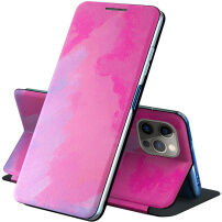 Pokrowiec flip ochronny z akwarelowym wzorem do iPhone 13 Pro - fioletowy