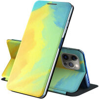 Pokrowiec flip ochronny z akwarelowym wzorem do iPhone 13 Pro Max - żółte