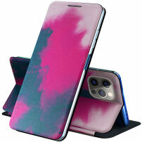 Pokrowiec flip ochronny z akwarelowym wzorem do iPhone 13 Pro Max - różowy