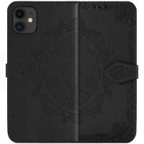 Pokrowiec flip z reliefem mandali i ornamentów do iPhone 11 - czarny