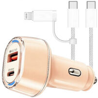 P78 zestaw ładowarki samochodowej z portami USB-C / USB-A i kabla USB-C na USB-C / Lightning - 55W - 1 m - różowy