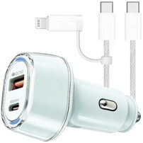 P78 zestaw ładowarki samochodowej z portami USB-C / USB-A i kabla USB-C na USB-C / Lightning - 55W - 1 m - miętowy