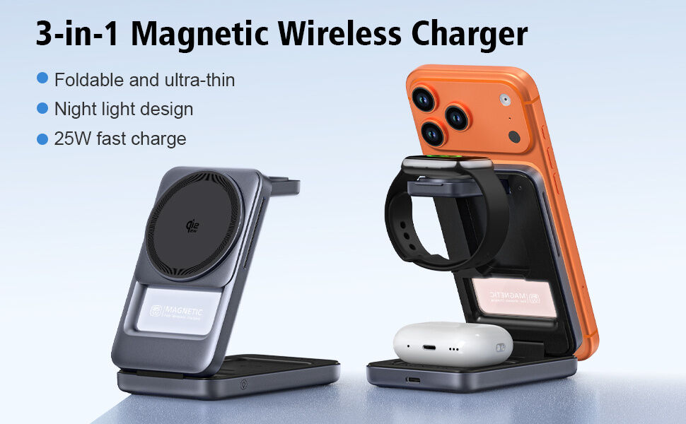 Q29 Qi2.2 3w1 składana magnetyczna Bezprzewodowy Podstawka do iPhone / Apple Watch / AirPods - 25W - biały