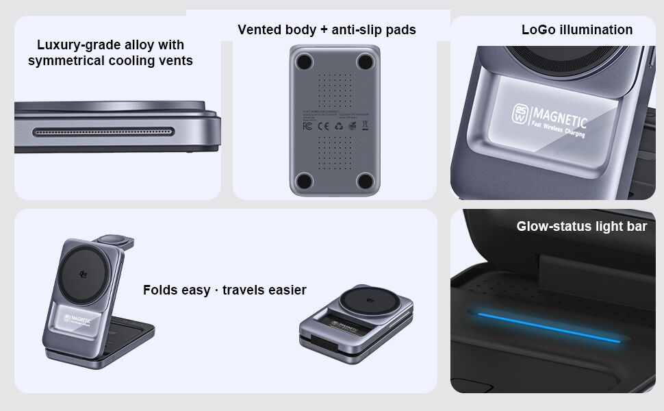 Q29 Qi2.2 3w1 składana magnetyczna Bezprzewodowy Podstawka do iPhone / Apple Watch / AirPods - 25W - biały