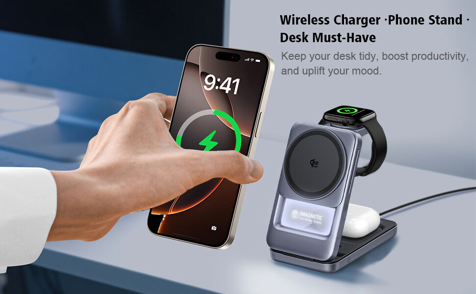 Q29 Qi2.2 3w1 składana magnetyczna Bezprzewodowy Podstawka do iPhone / Apple Watch / AirPods - 25W - biały
