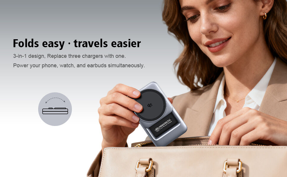 Q29 Qi2.2 3w1 składana magnetyczna Bezprzewodowy Podstawka do iPhone / Apple Watch / AirPods - 25W - biały