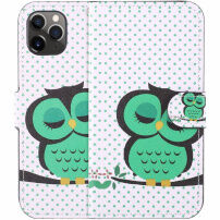 Pokrowiec flip ze stojakiem śpiąca sowa do iPhone 11 Pro - zielony