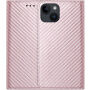 Etui z klapką z wzorem włókna węglowego dla iPhone 14 Plus - różowo-złoty