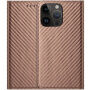 Etui z klapką z wzorem włókna węglowego dla iPhone 14 Pro - brązowy