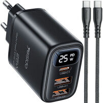 Yesido YC120C GaN zestaw ładowarka z portami USB-C / 2x USB-A i kabel USB-C na USB-C - 25W - 1 m - czarny