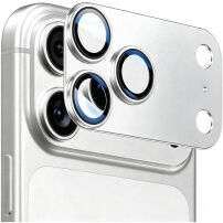 ENKAY Szkło hartowane z metalową ramką do ochrony obiektywów aparatu do iPhone 18 Pro - srebrne