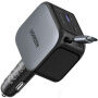 UGREENZestaw ładowarki samochodowej EC604 z 2 portami USB-C / USB-A i przedłużanym kablem USB-C - 145 W - 70 cm - szary